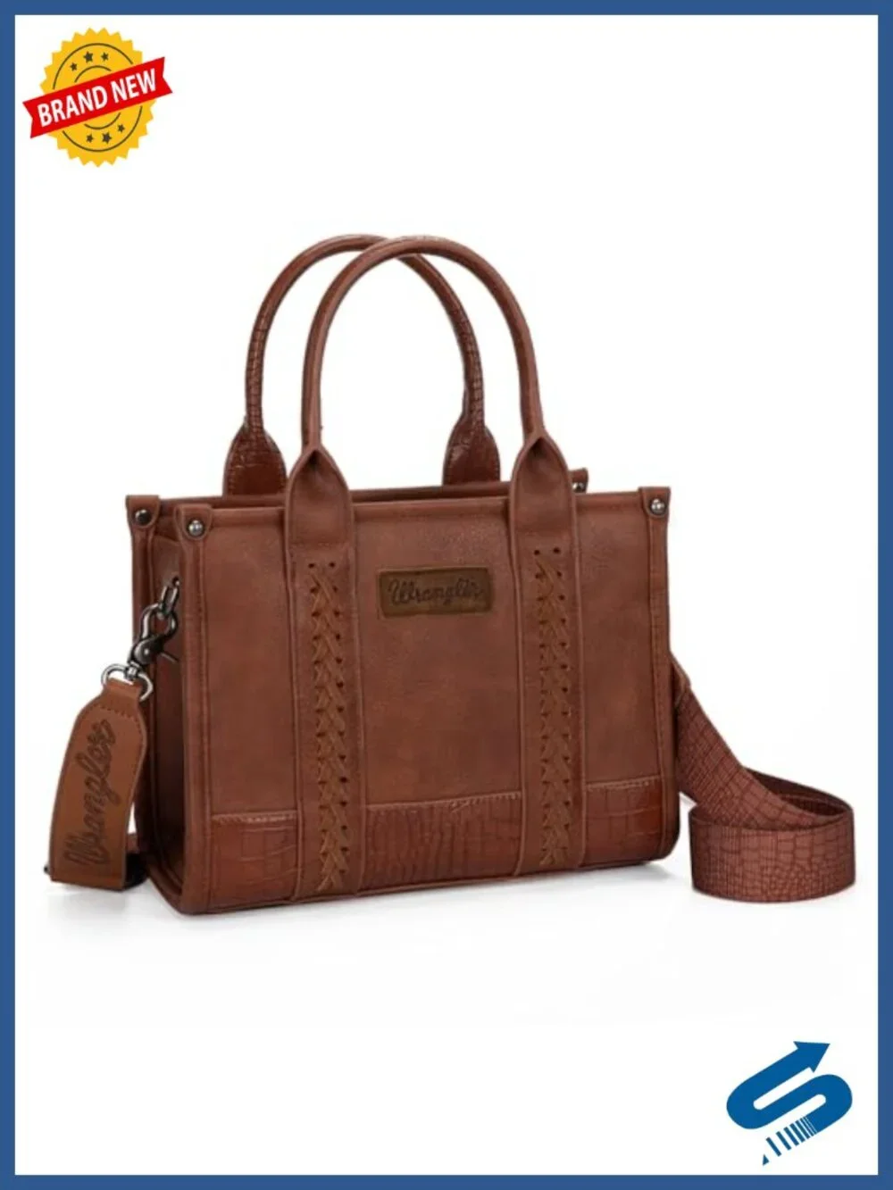 Faux Leather Western Cow Print Tote Bag with Whipstitch Design